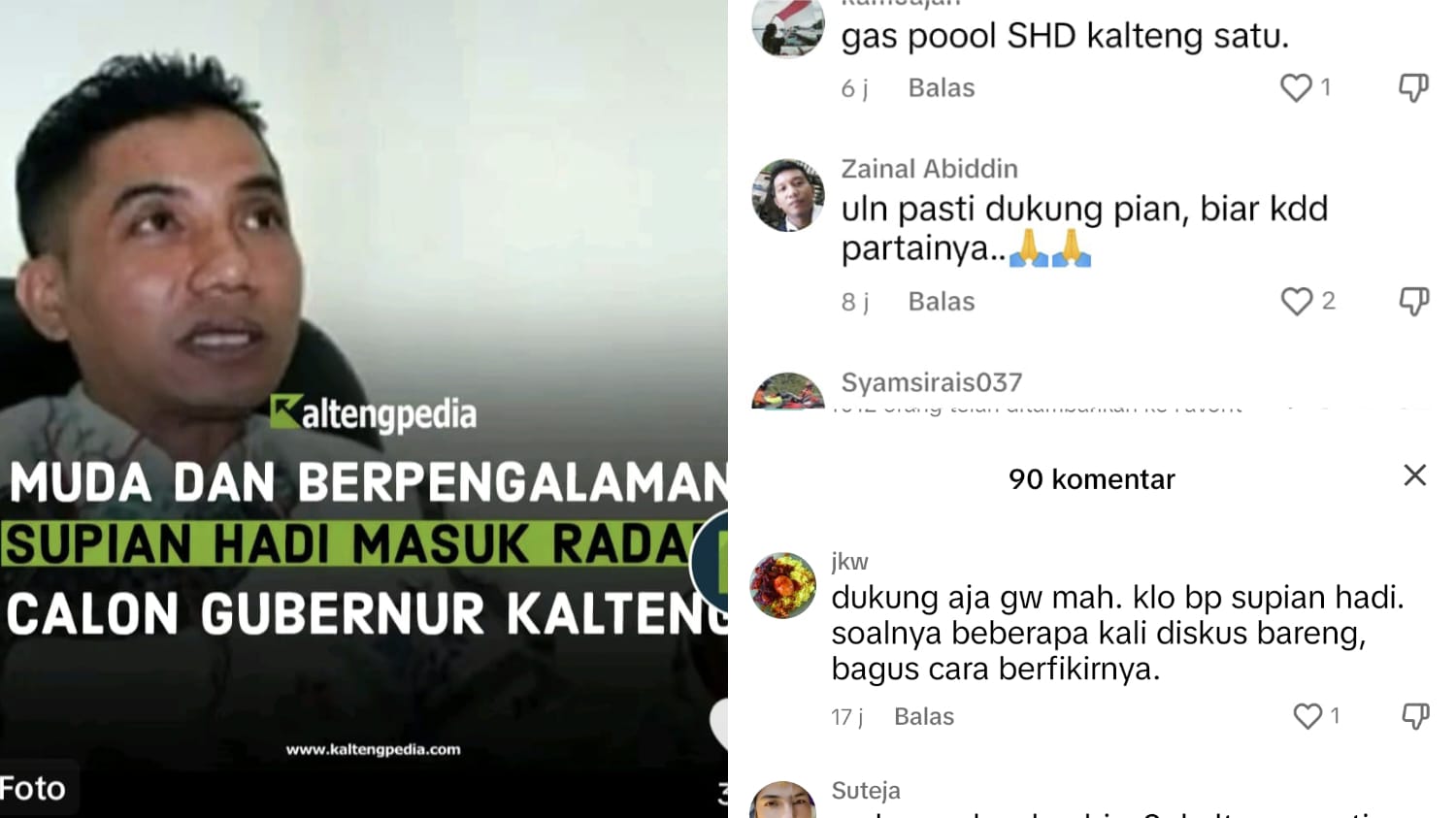 Warganet Ramai Dukung Supian Hadi Maju di Pilgub Kalteng